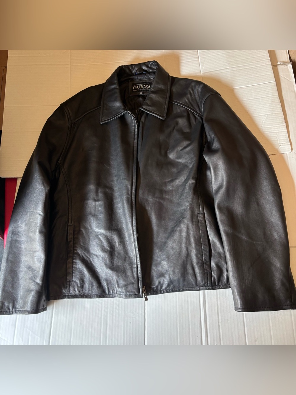 Guess Men's Black Leather Jacket Size XXL